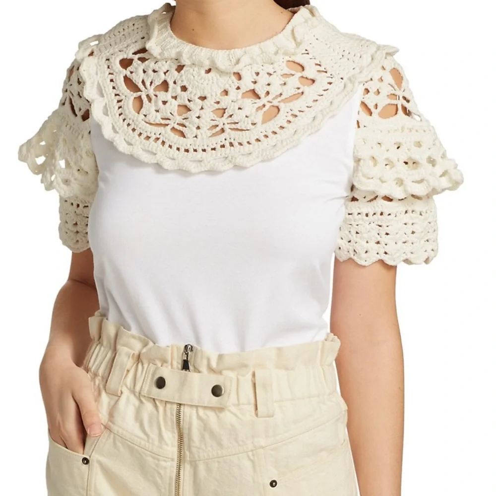 Sea NY Cleo Crochet Puff-Sleeve Combo T-Shirt